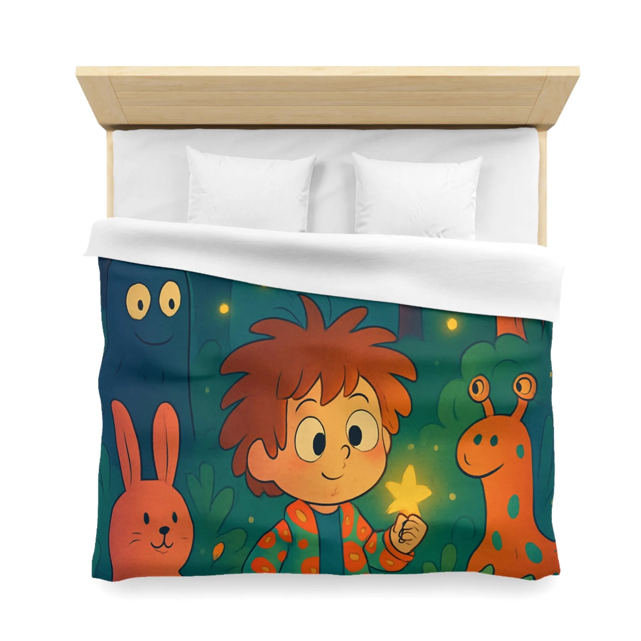 Housse de couette colorée forêt enchantée dessin animé, enfants et animaux magiques