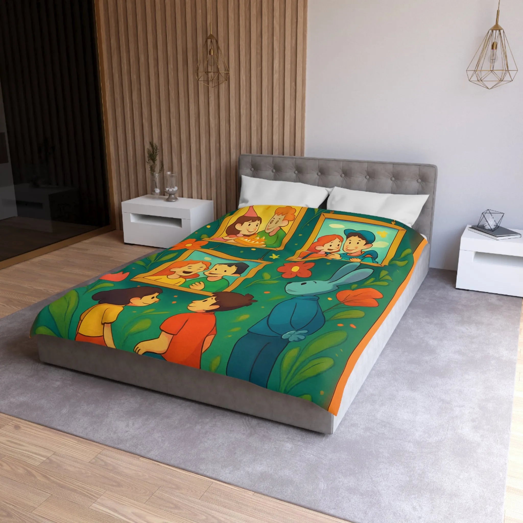 Housse de couette colorée et joyeuse avec famille, nature et motifs floraux