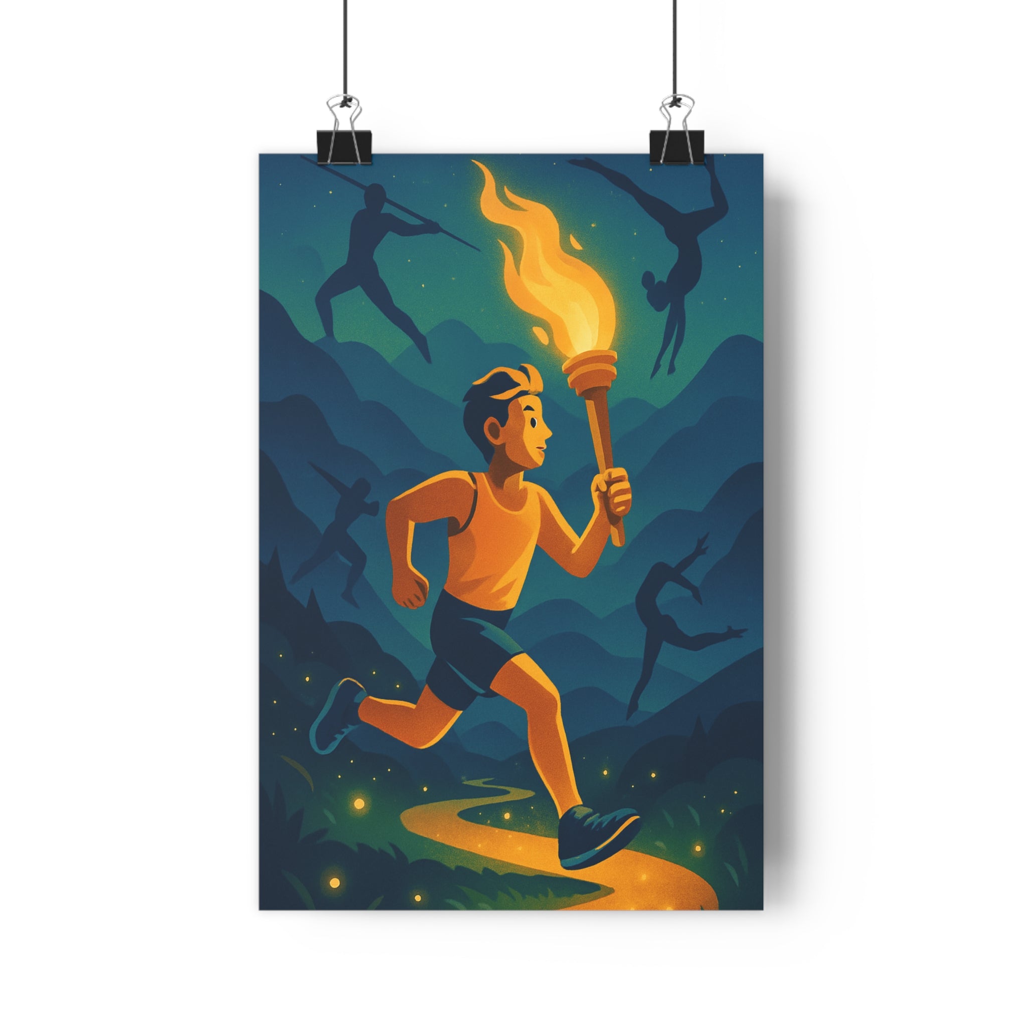 Poster décoratif anime esprit compétition lumineux bleu jaune athlète bureau chambre dynamique inspirant 30