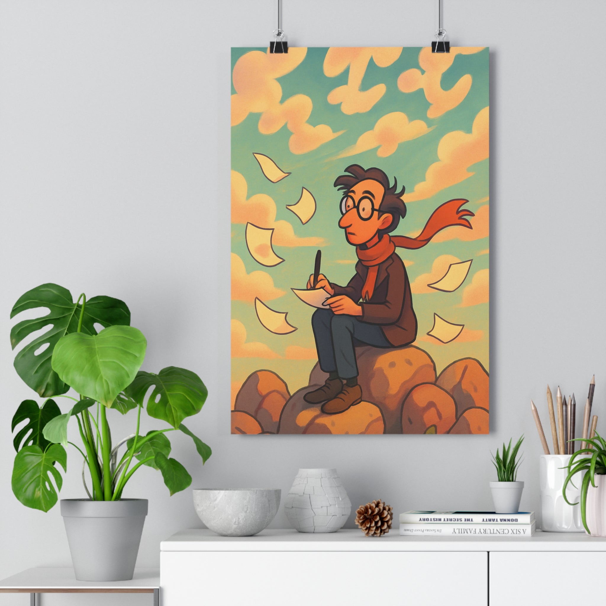 Poster décoratif pastel méditatif dessiné main sérénité salon chambre apaisant 30x46 artistique tendance élégant