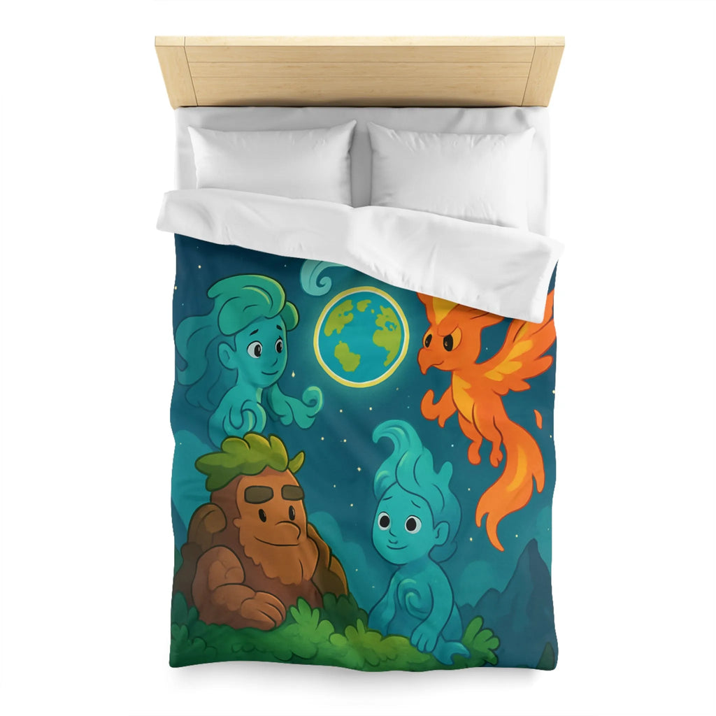 Housse de Couette Éléments Fantastiques pour Chambre Enfants avec Terre et Créatures Magiques