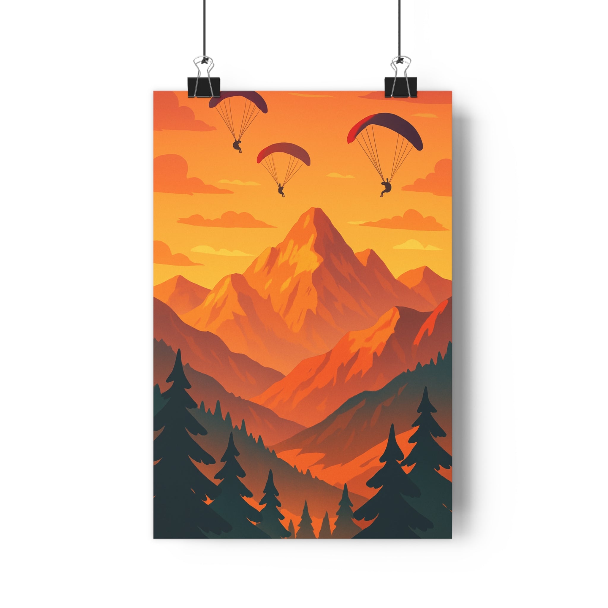 Poster décoratif cartoon orange montagne pyrénées aventure salon bureau apaisant contemplatif 30x46 ambiance qualité