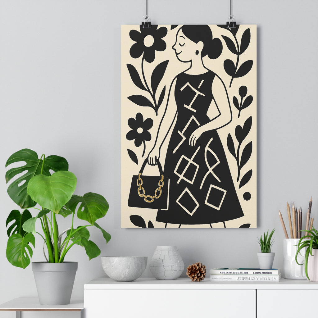 Poster décoratif moderne abstrait noir blanc femme élégante salon chic artistique tendance sophistiqué qualité