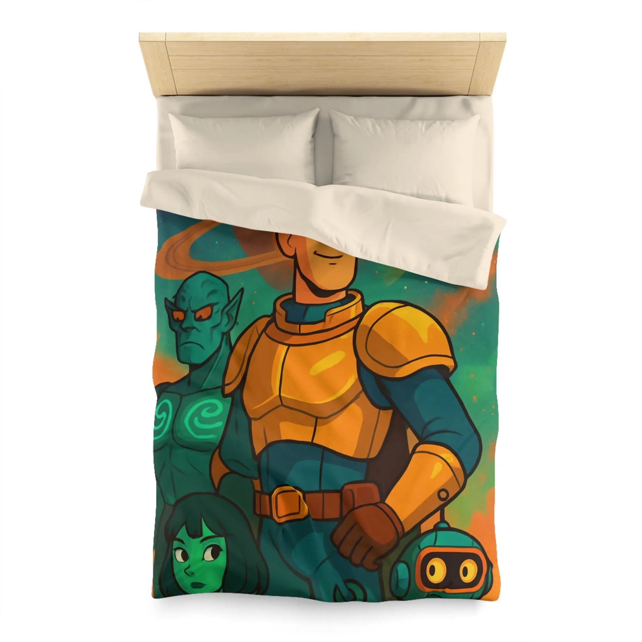 Housse de Couette Design Futuriste avec Héros de l'Espace et Planète Saturne
