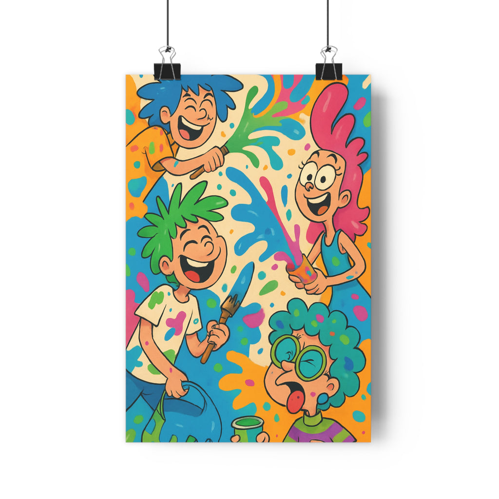 Poster décoratif cartoon dynamique coloré joyeux bleu vert rose jaune enfant chambre 30x46 peinture