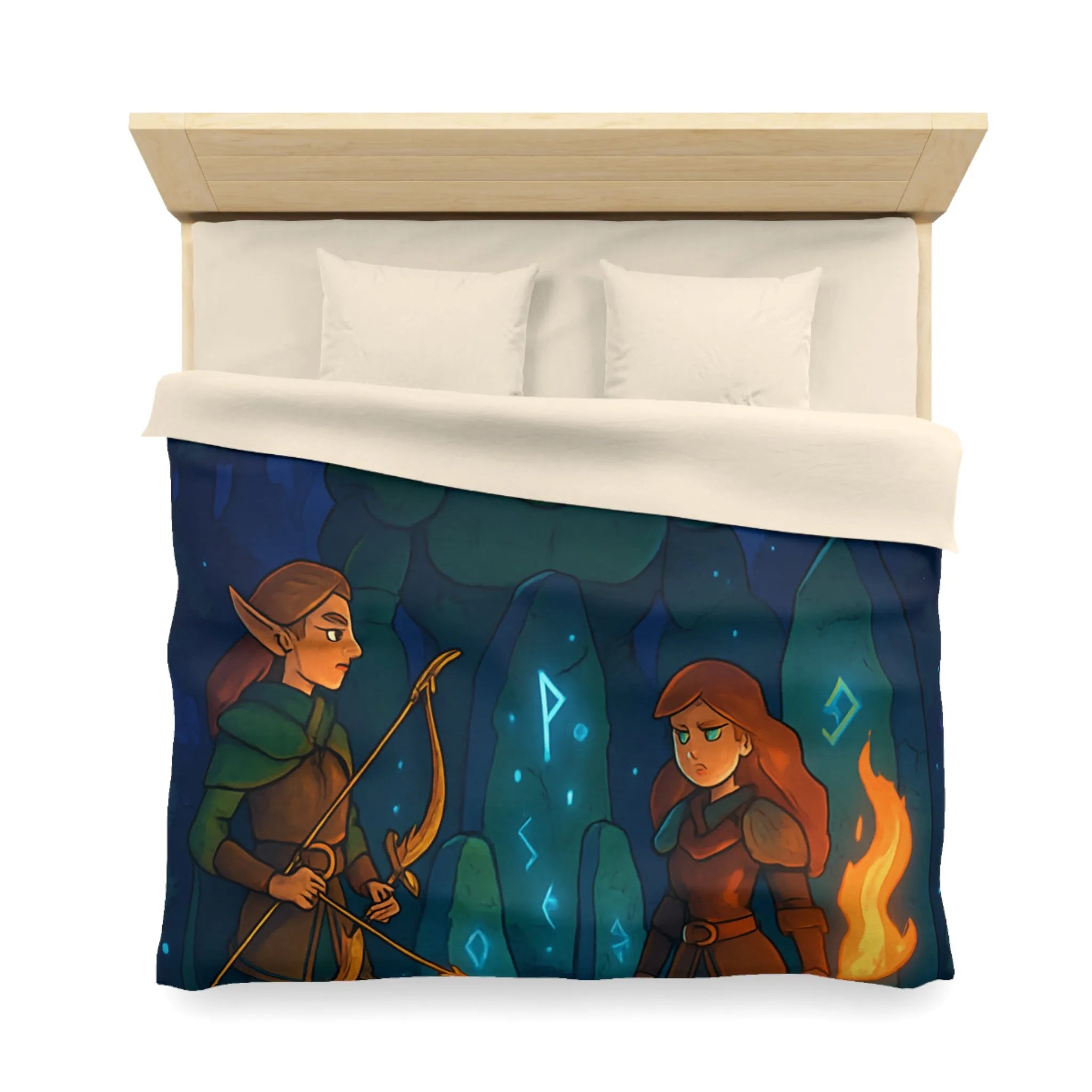 Housse de couette avec illustration de forêt mystique illuminée par runes magiques et lune