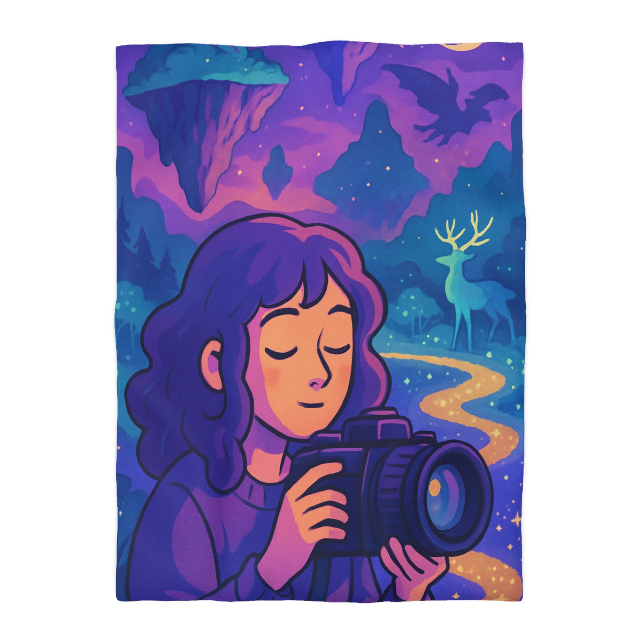 Housse de Couette Mystique avec Paysage Onirique et Envolée de Montagnes Flottantes