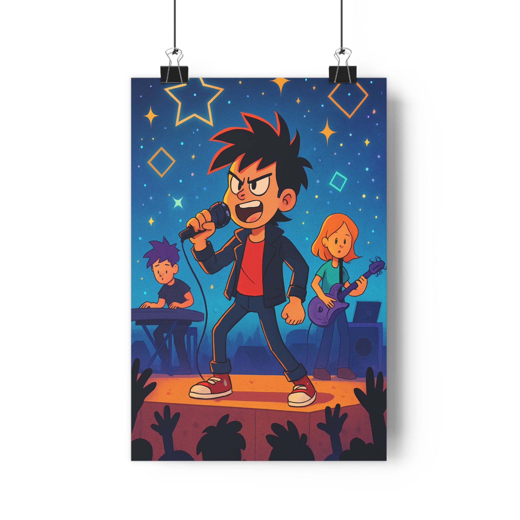 Poster décoratif moderne concert animé chanteur énergique couleurs vives joyeux chambre salon vibrant décor