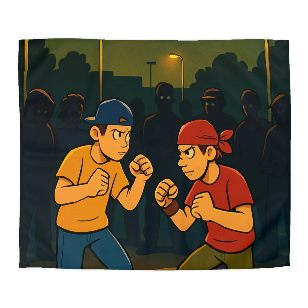 Housse de couette avec illustration urbaine de deux boxeurs sous lampadaires la nuit