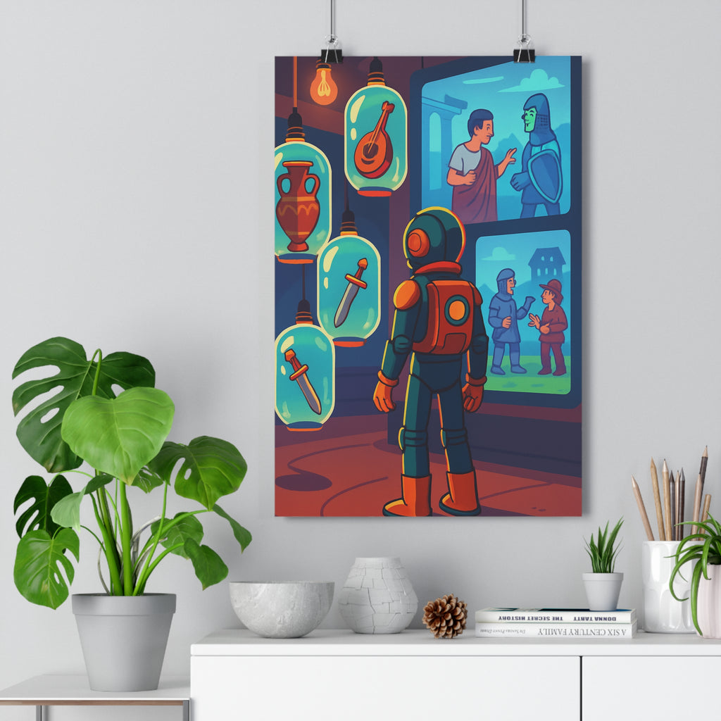 Poster décoratif voyageur spatial aventure couleurs vibrantes cartoon historique chambre salon bureau unique qualité