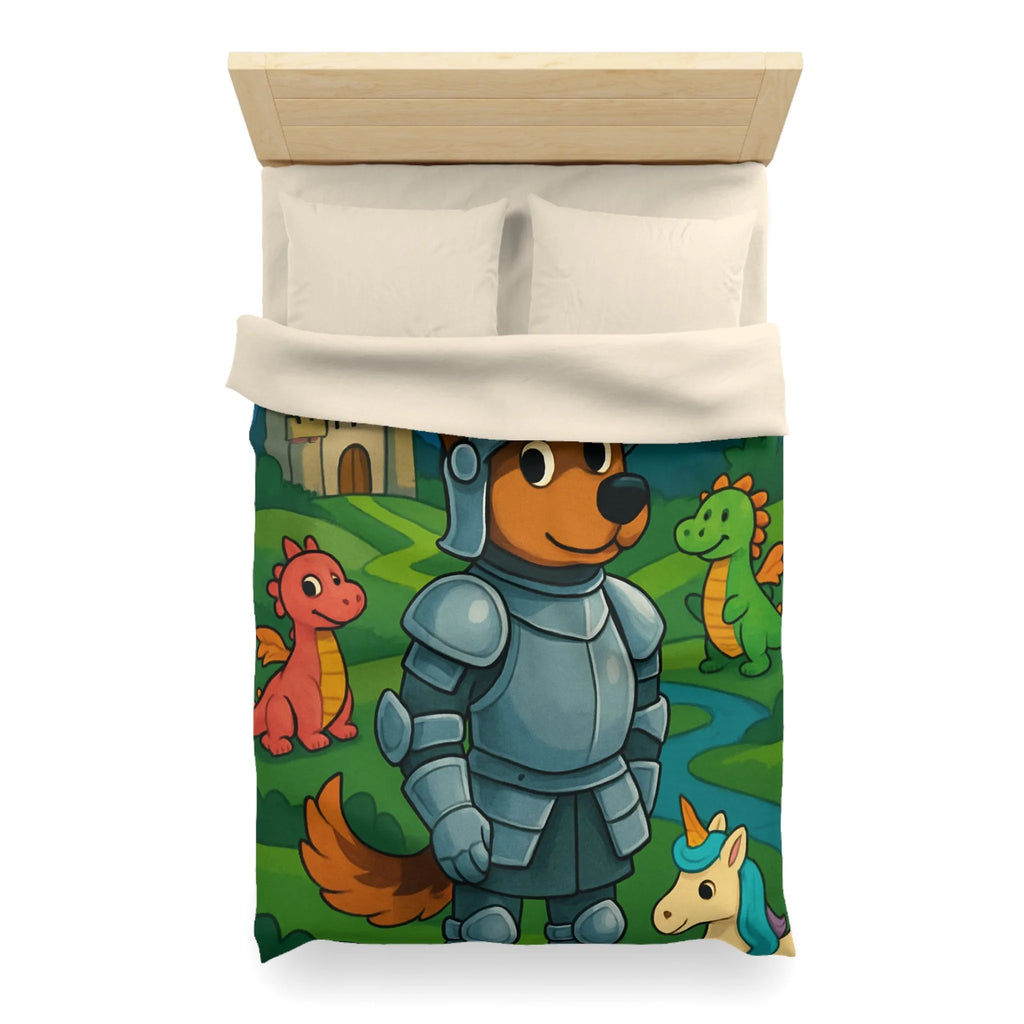 Housse de couette enfant chevalier courageux avec dragon et licorne fantastiques