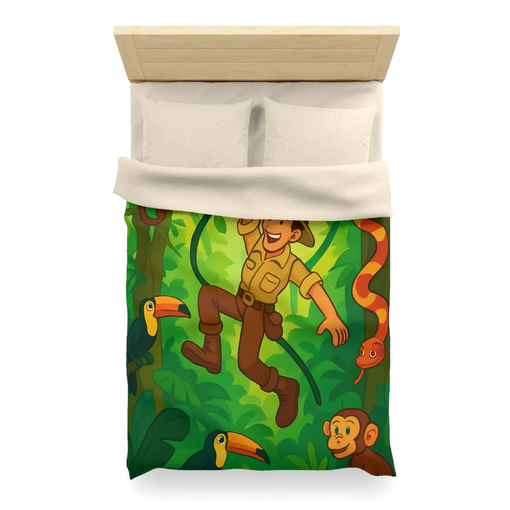 Housse de Couette Jungle Colorée avec Aventurier, Singes et Toucans pour Enfants