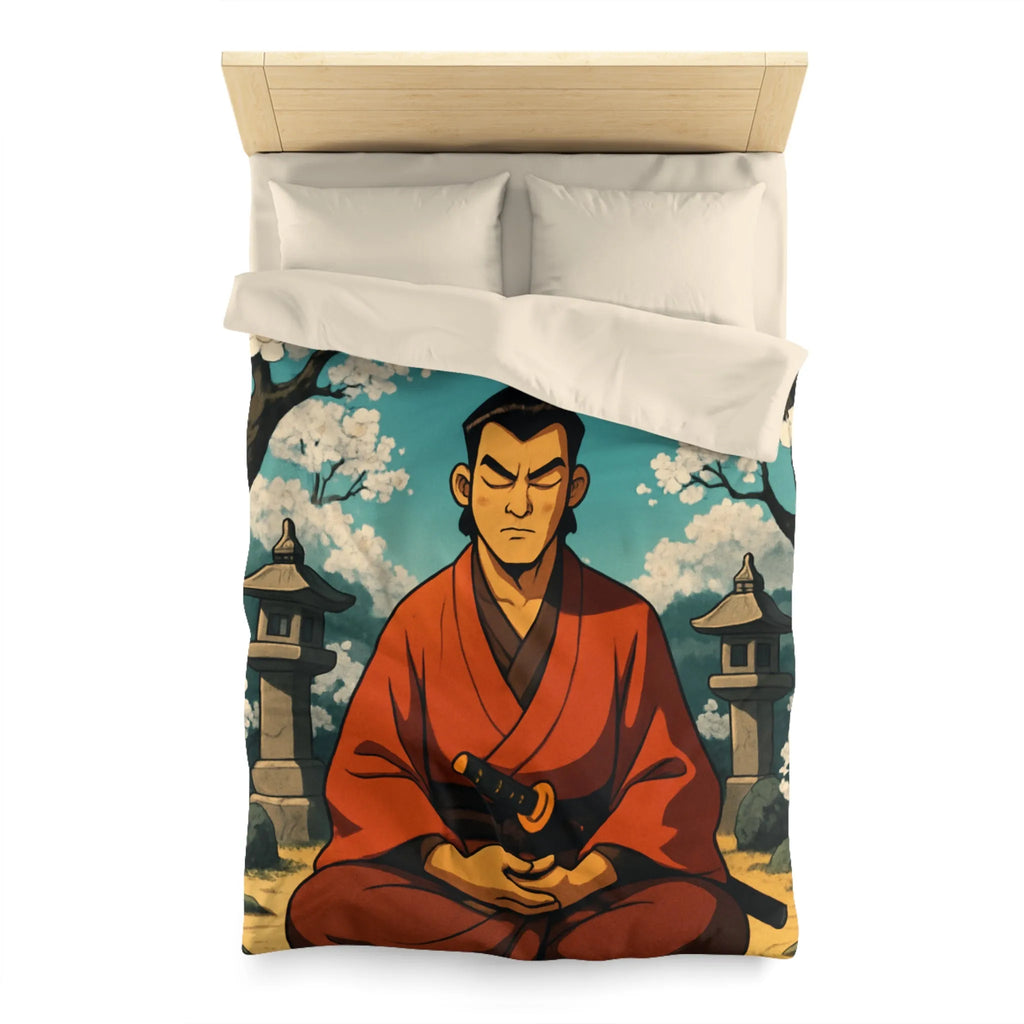 Housse de couette avec design de méditation sereine sous cerisiers en fleurs