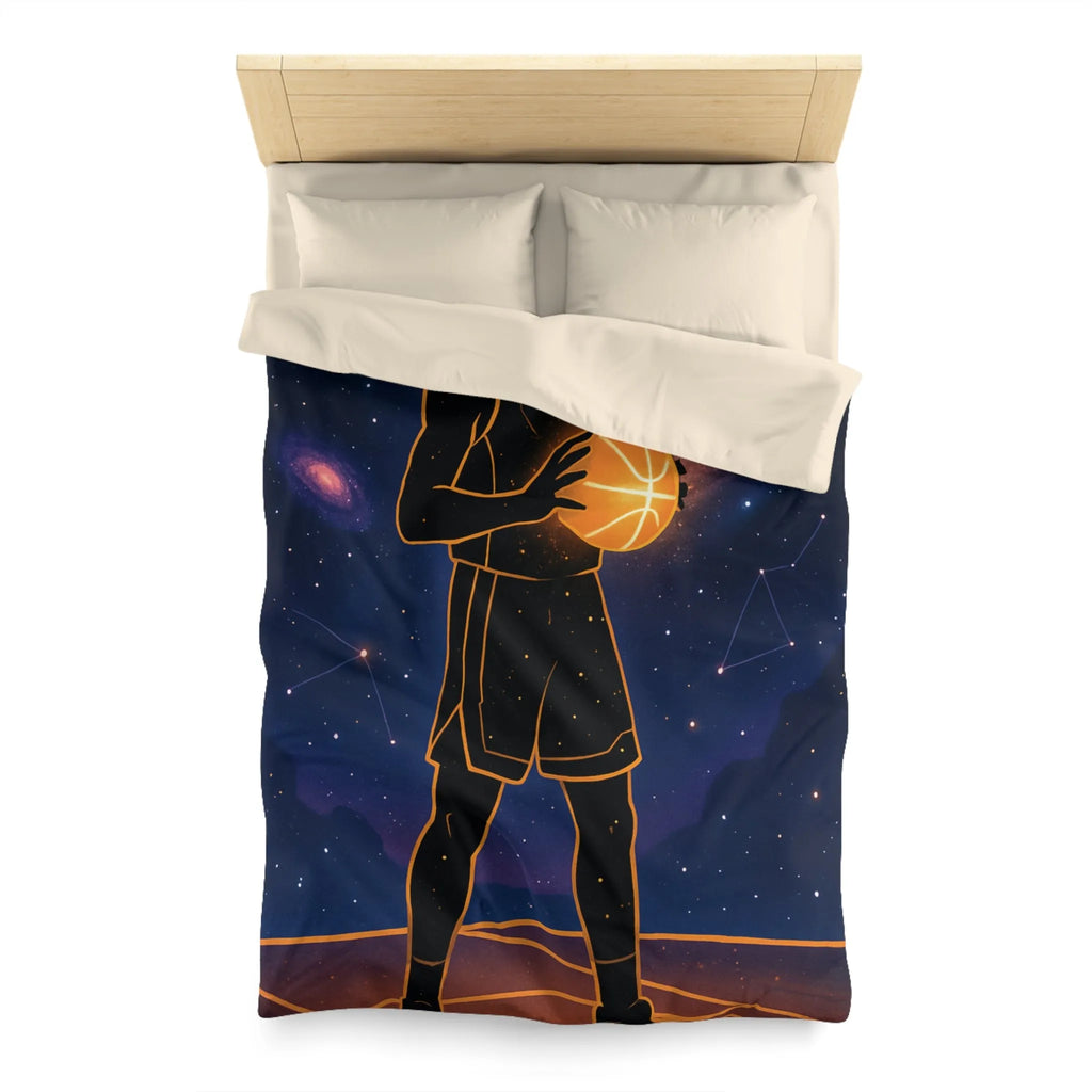 Housse De Couette Basketball Galactique Avec Joueur Silhouette Sous Ciel Étoilé Magnifique