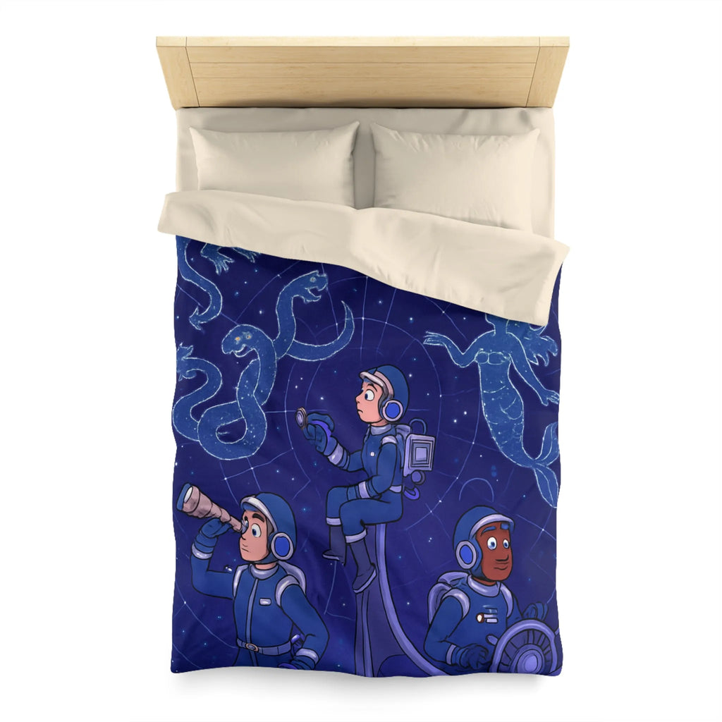 Housse de couette espace enfants avec constellations magiques dragons et sirène.