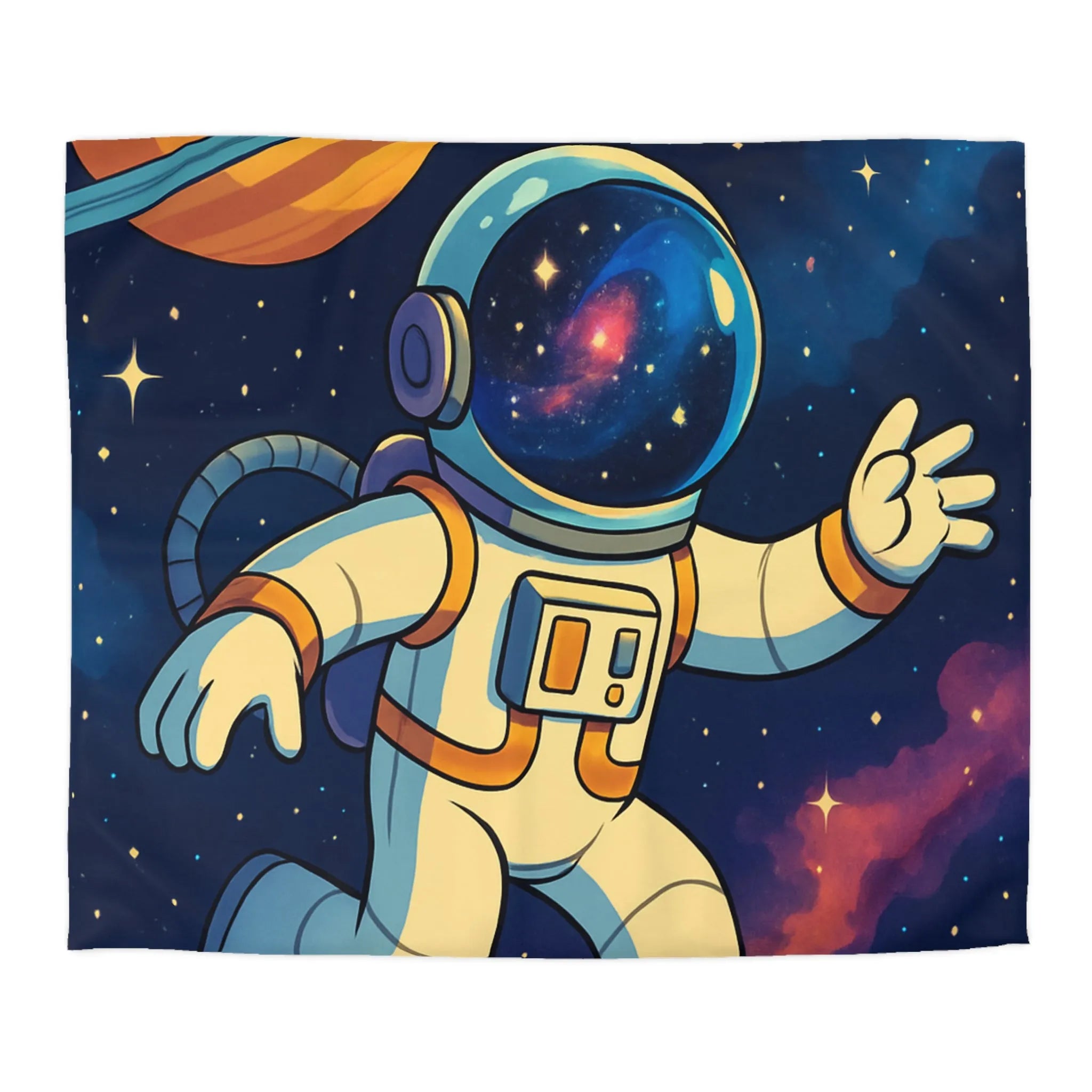 Housse de couette avec astronaute, planète et fusée dans l'espace étoilé coloré