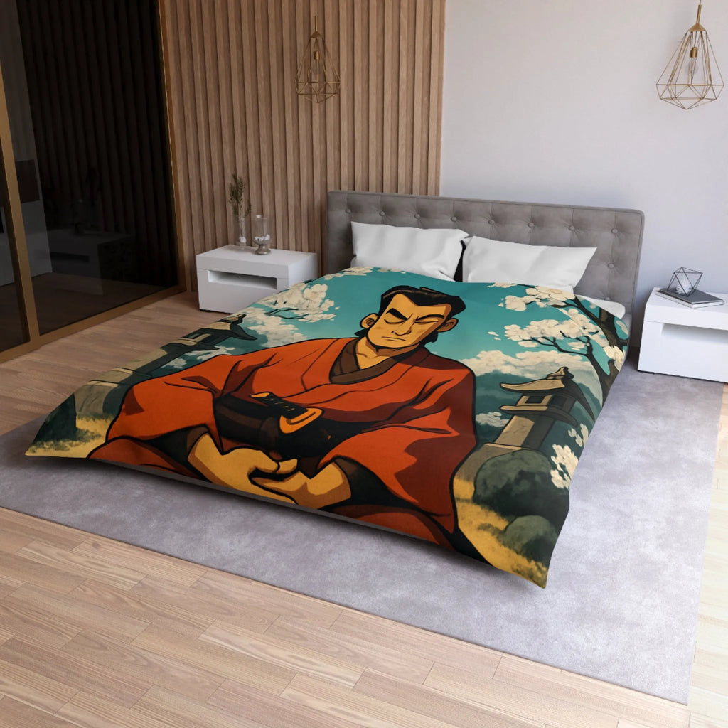 Housse de couette avec design de méditation sereine sous cerisiers en fleurs