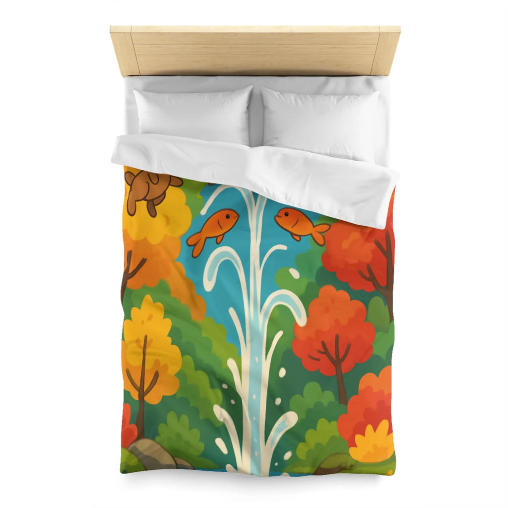 Housse de Couette Colorée avec Forêt Joyeuse et Animaux en Saut Cascade