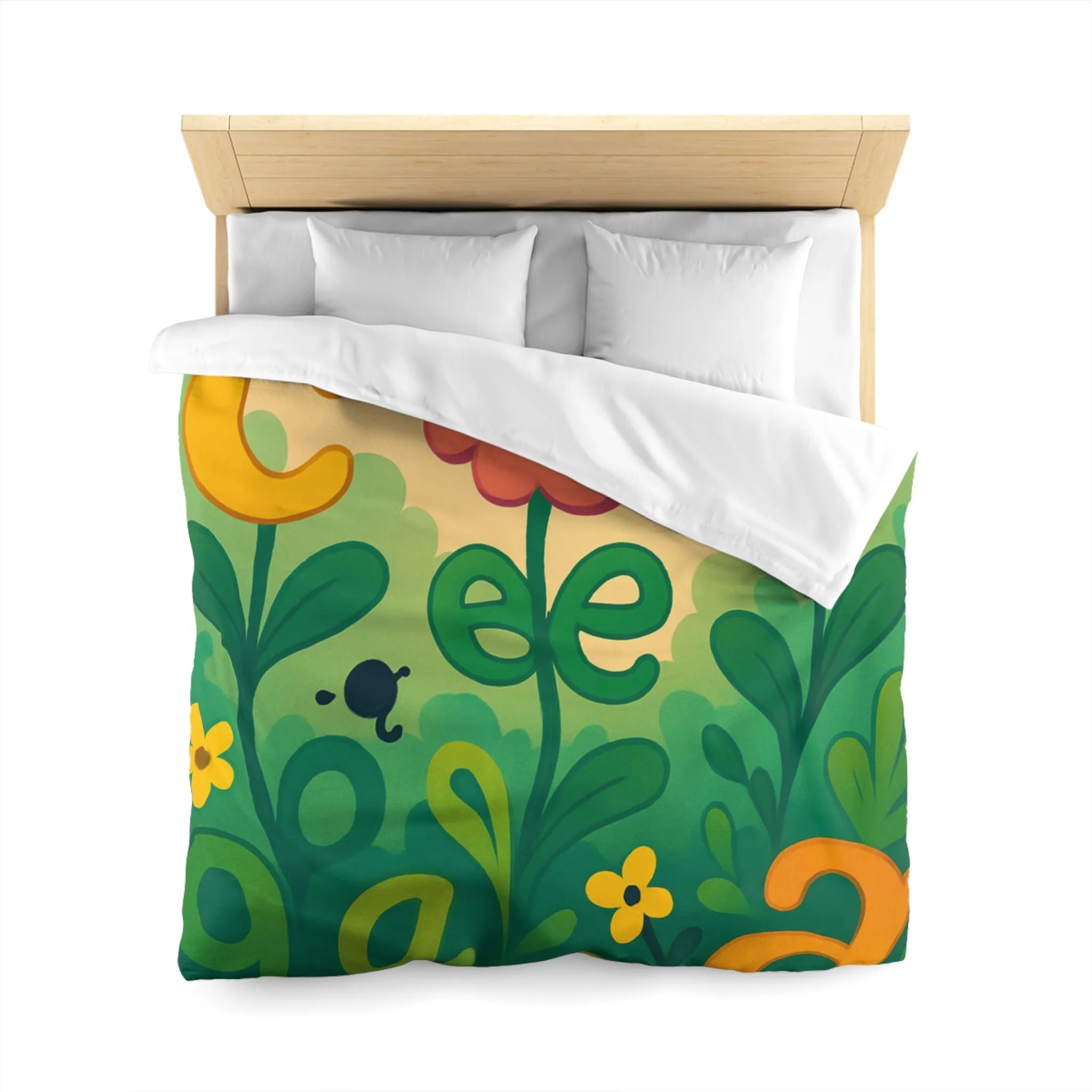 Housse de couette colorée avec lettres et fleurs pour chambre d'enfant joyeuse