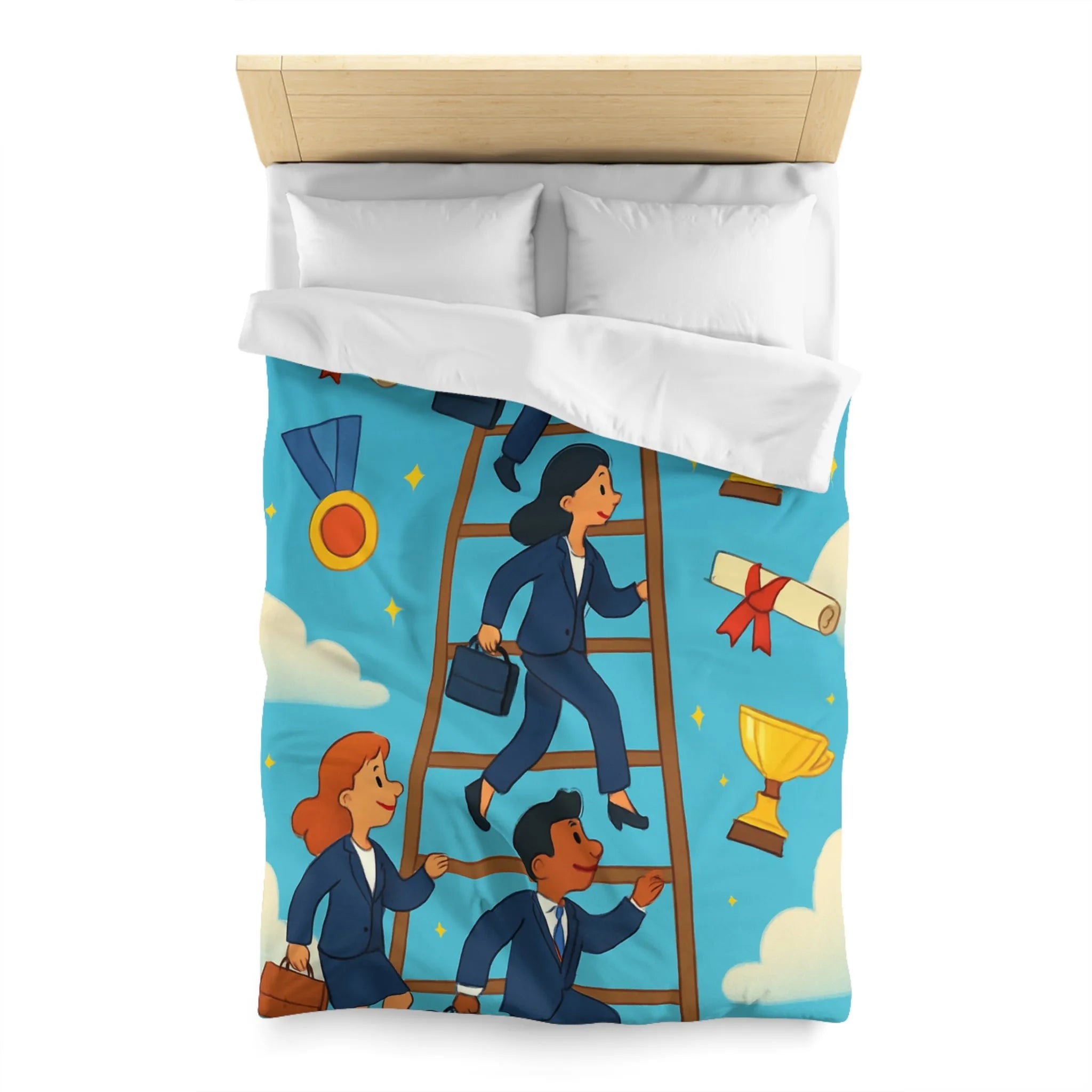Housse de couette ludique : Échelle des réussites avec trophées et médailles colorées
