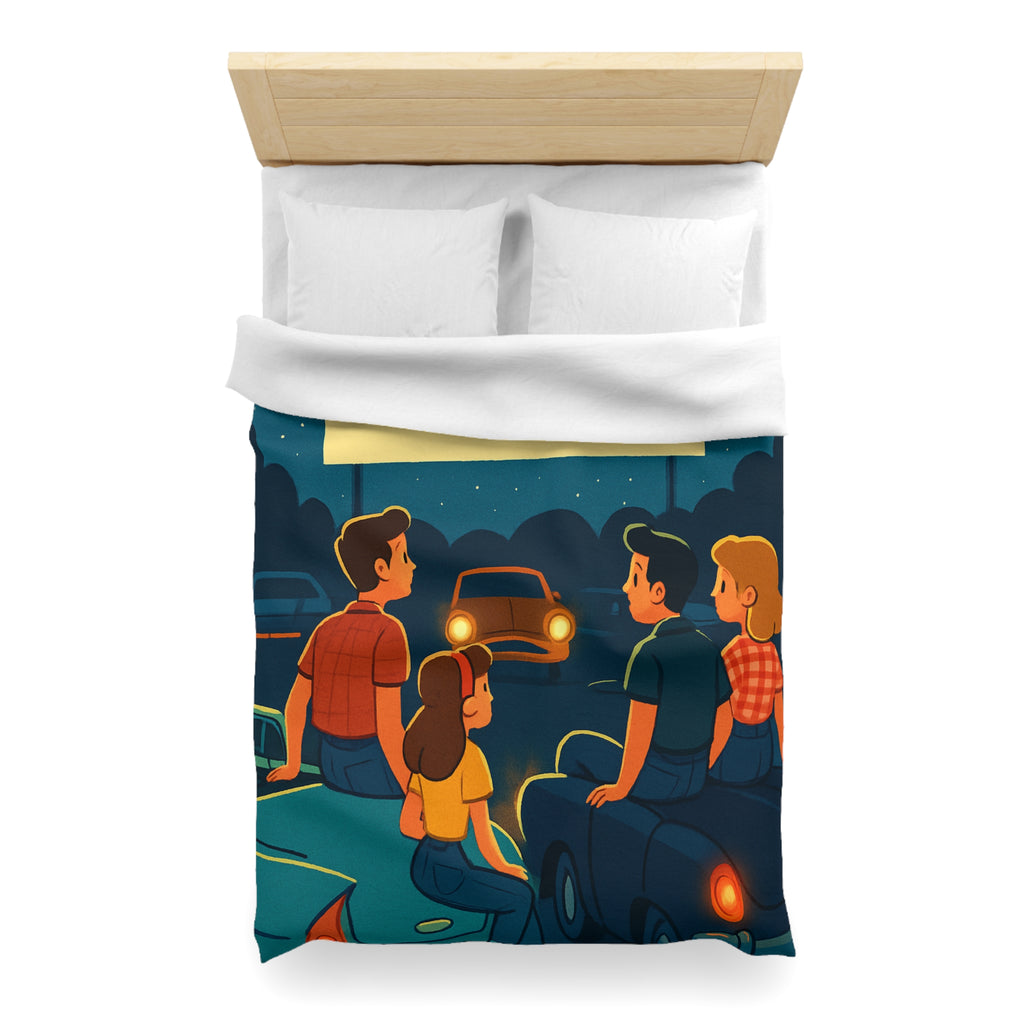 Housse de couette rétro cinéma de voitures sous un ciel étoilé fantastique
