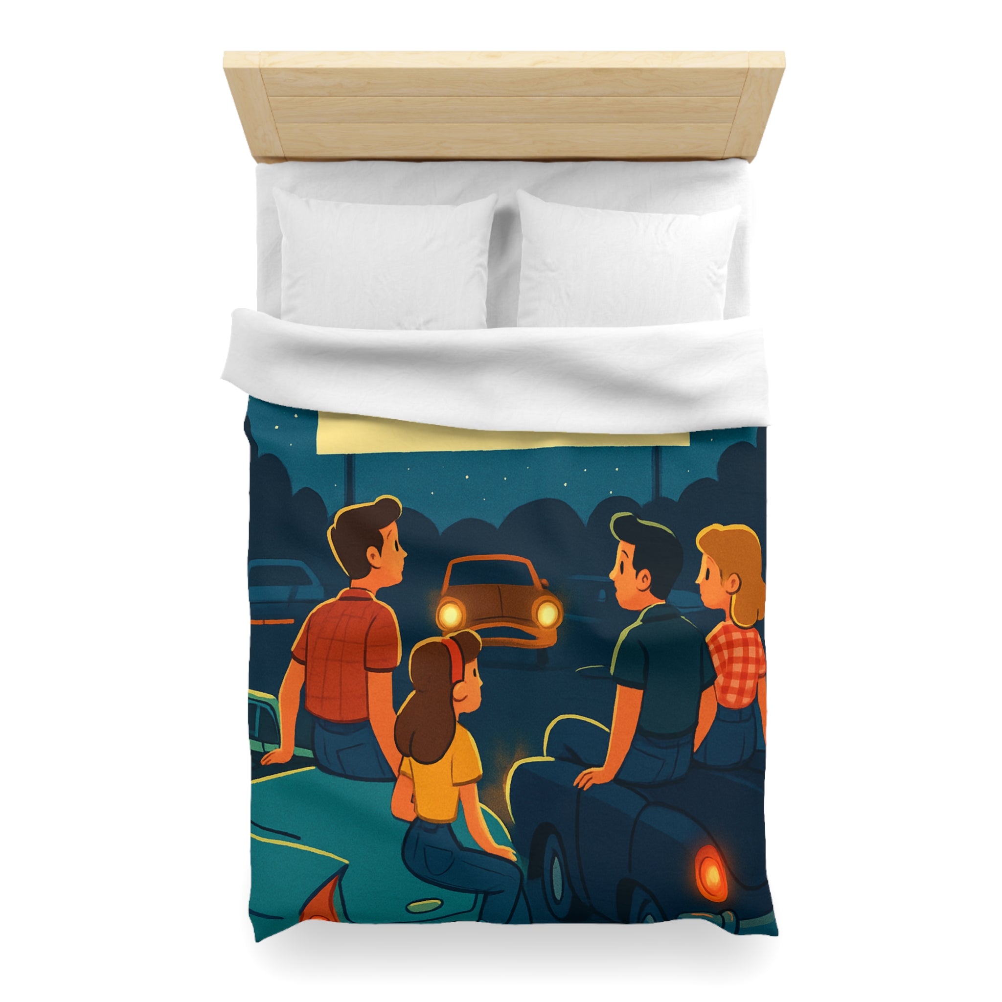 Housse de couette rétro cinéma de voitures sous un ciel étoilé fantastique