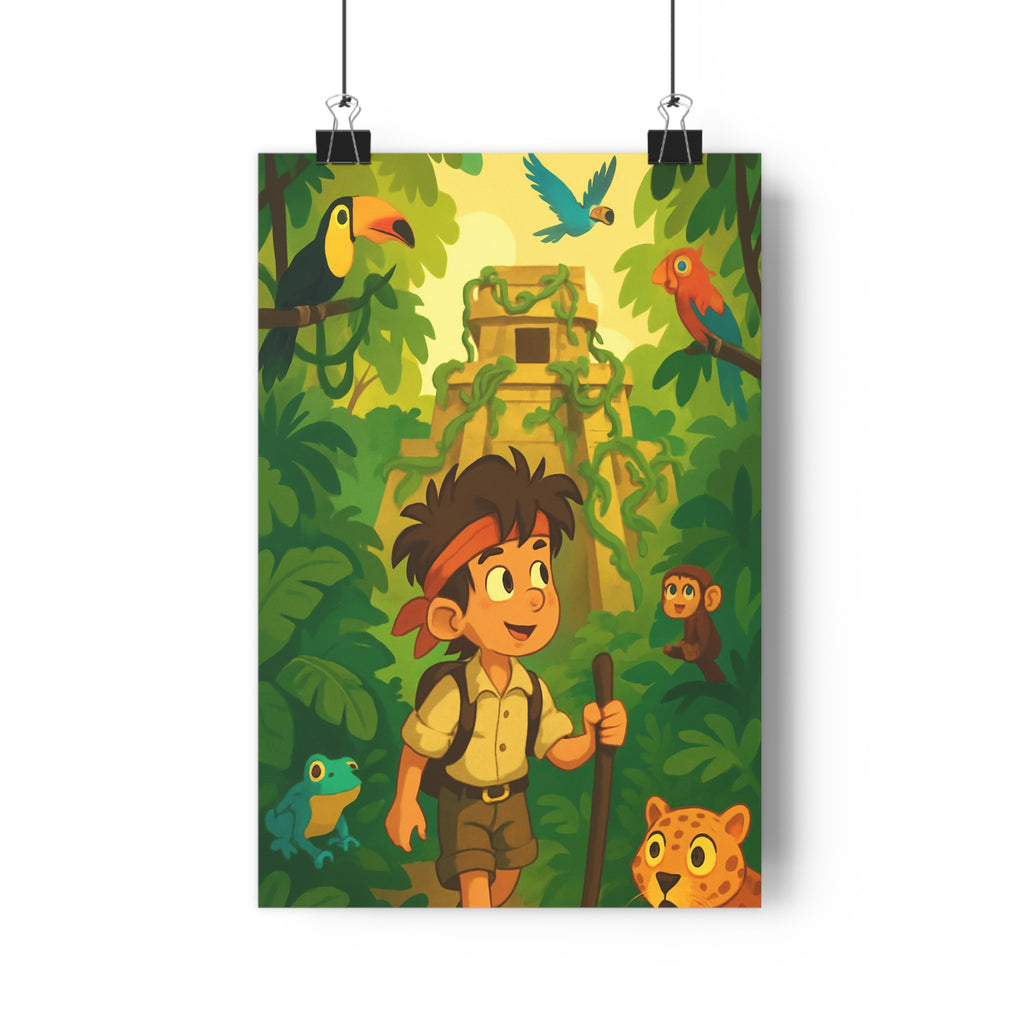 Poster décoratif aventure jungle coloré anime explorateur enfant salon mystique exotique animaux nature intrigue