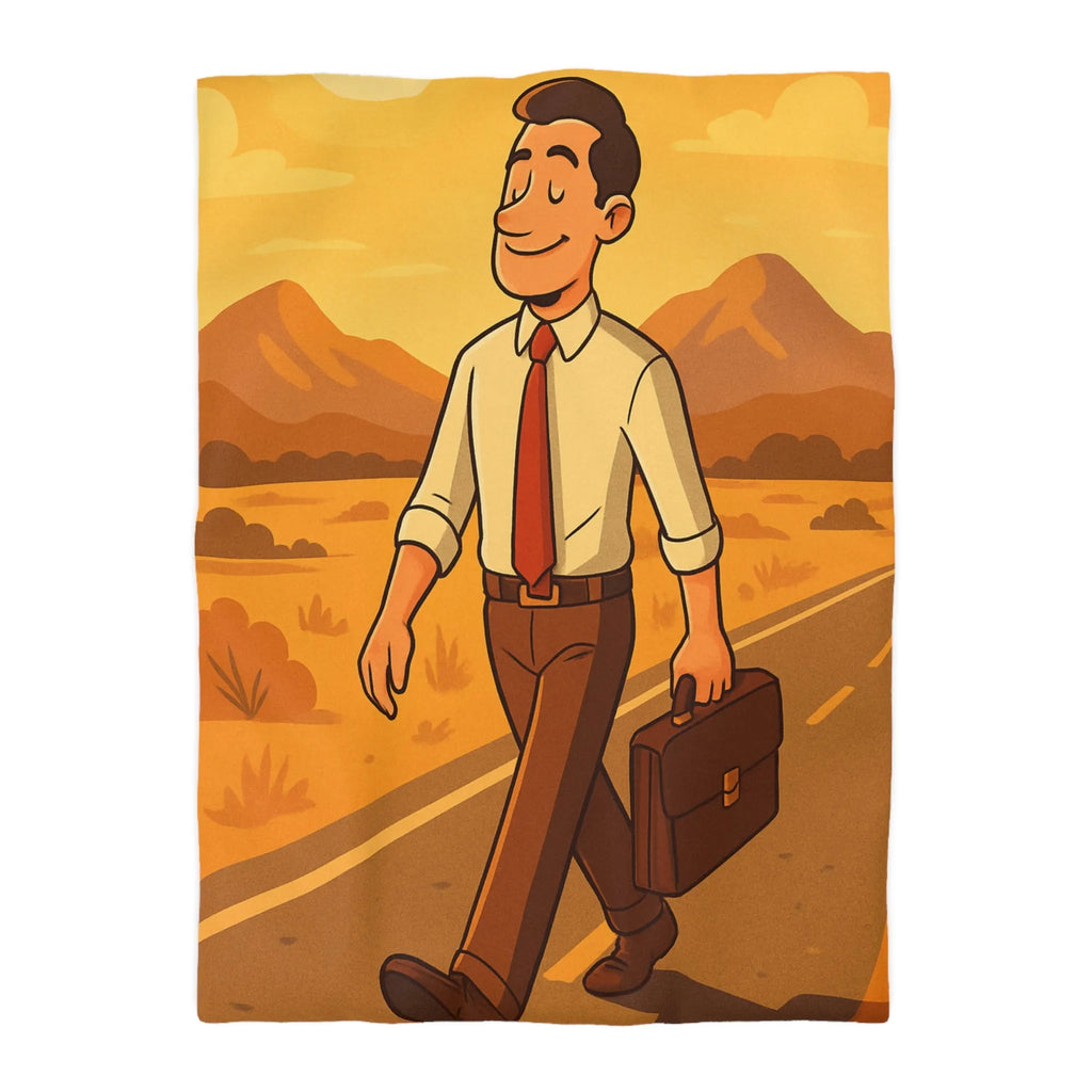 Housse de couette avec illustration d'homme marchant au coucher du soleil style rétro