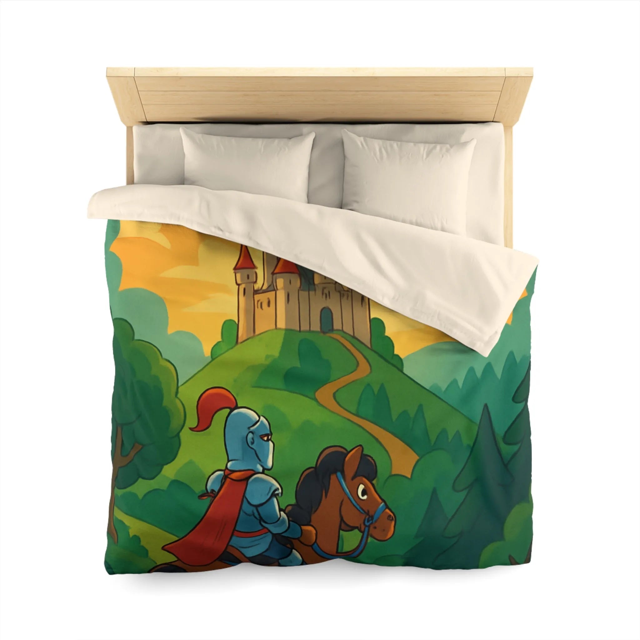 Housse de couette chevalier et dragons colorés pour chambre enfant thème aventure magique