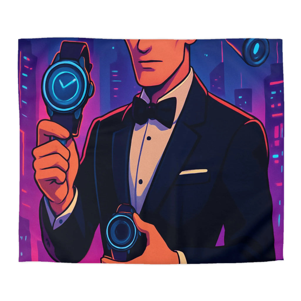 Housse de couette élégante avec illustration moderne et futuriste d'espion mystérieux