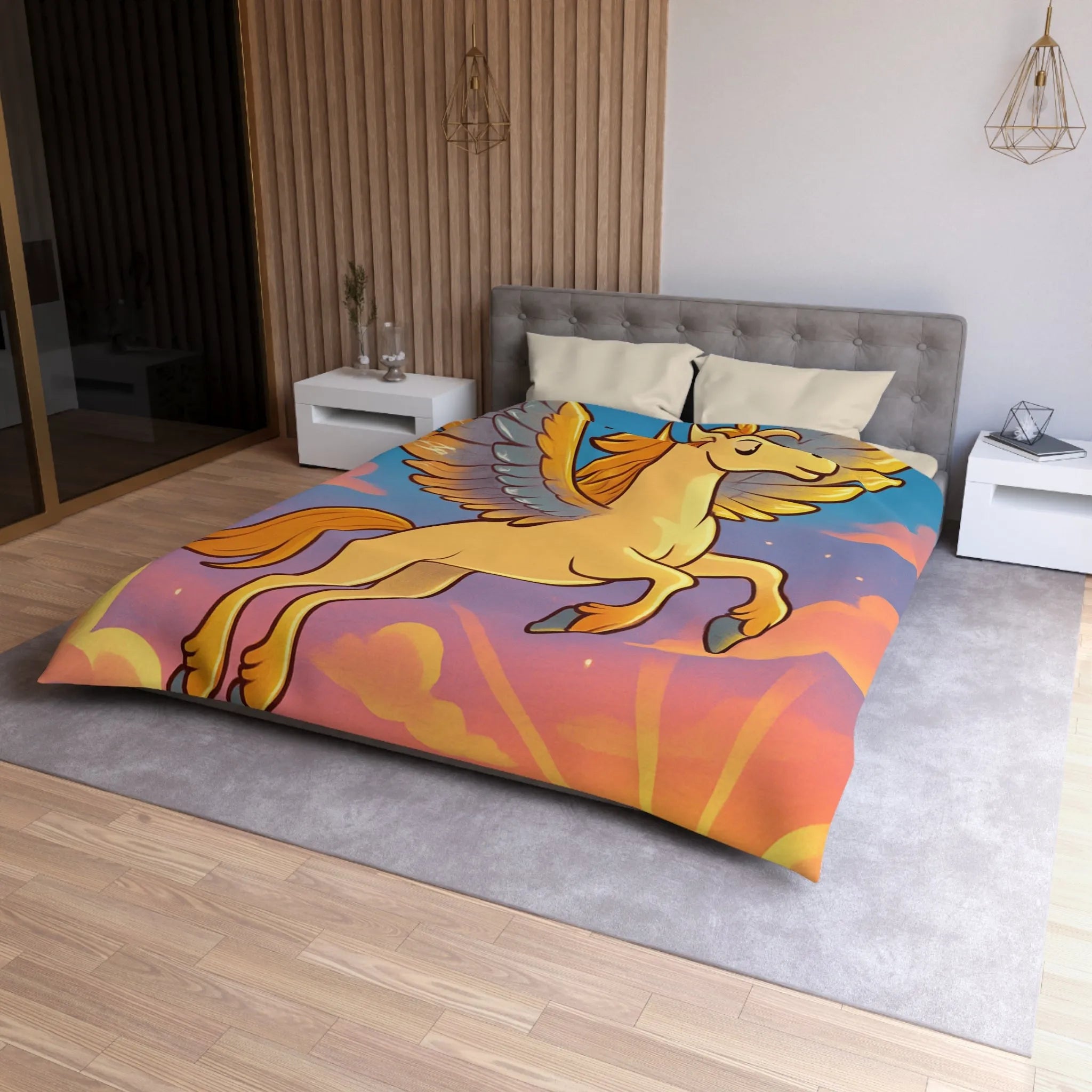 Housse de Couette Enfantin : Pégase Ailé Volant au Crépuscule dans le Ciel