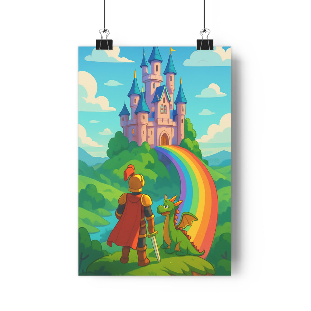 Poster décoratif château enchanté coloré cartoon fantastique joyeux enfant chambre aventure magique féerique vibrant