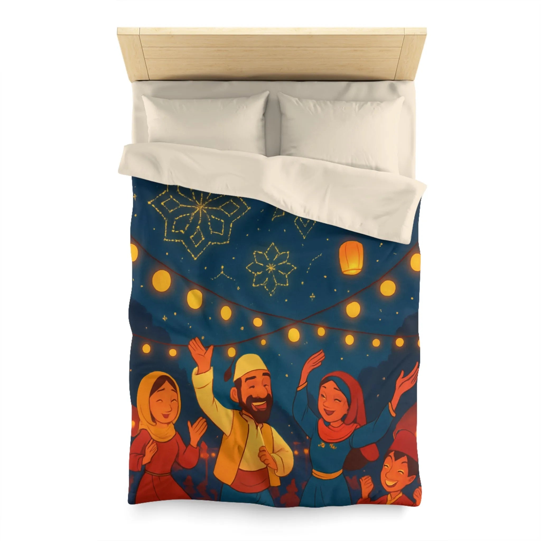 Housse de Couette Avec Scène Festive Nocturne et Lanternes Flottantes Pour Décoration Chambre