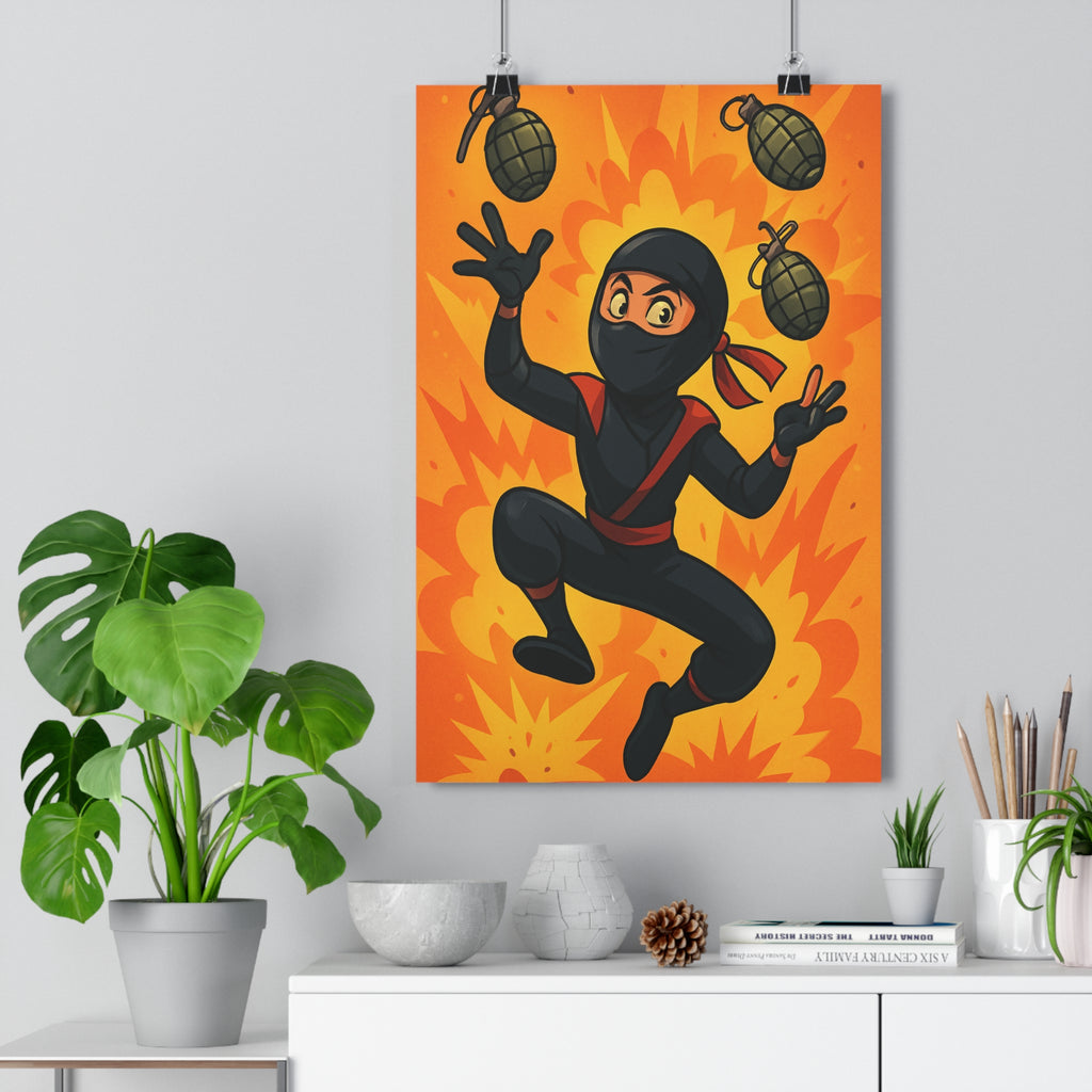 Poster décoratif ninja action anime orange jaune chambre bureau dynamique format 30x46 énergique ambiance
