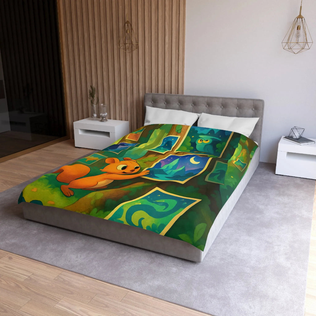 Housse de Couette Enchantée avec Écureuil et Tableaux Nocturnes pour Chambre d'Enfant