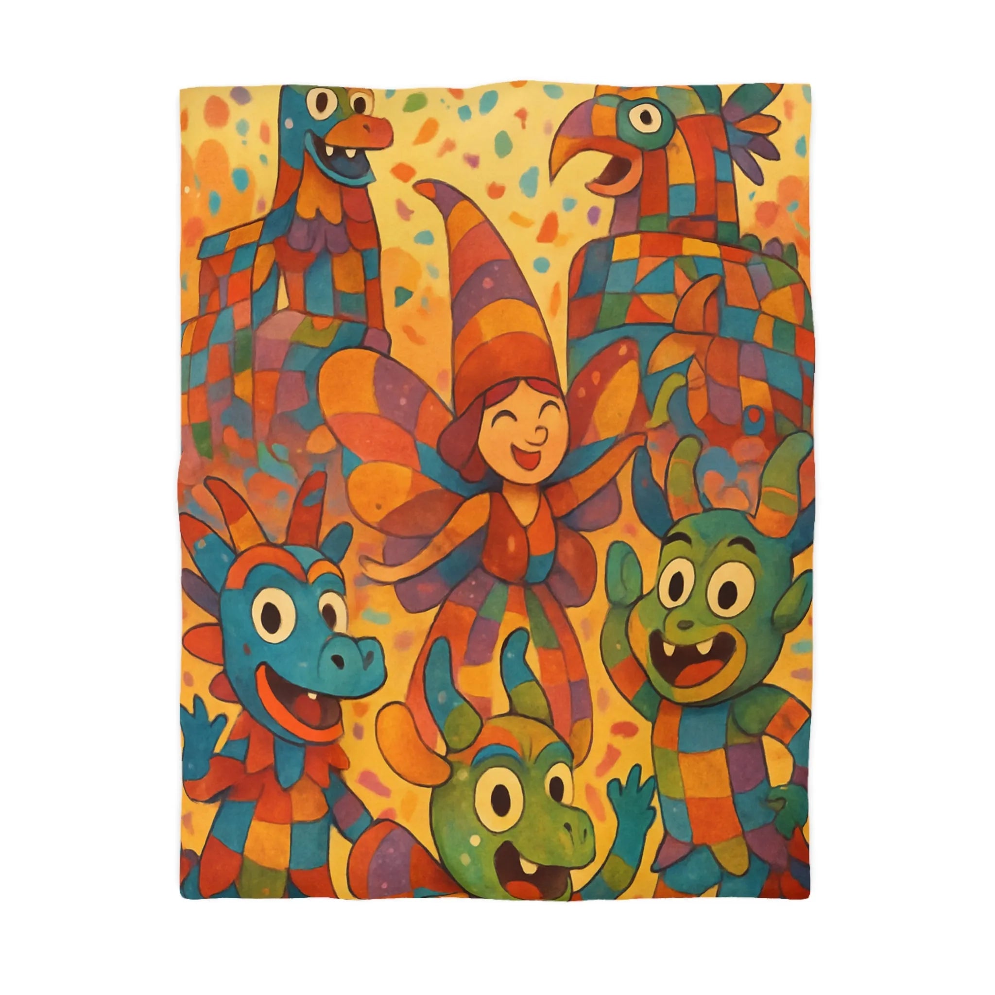 Housse de Couette Colorée Inspirée par l'Art Festif et l'Imaginaire Fantaisiste