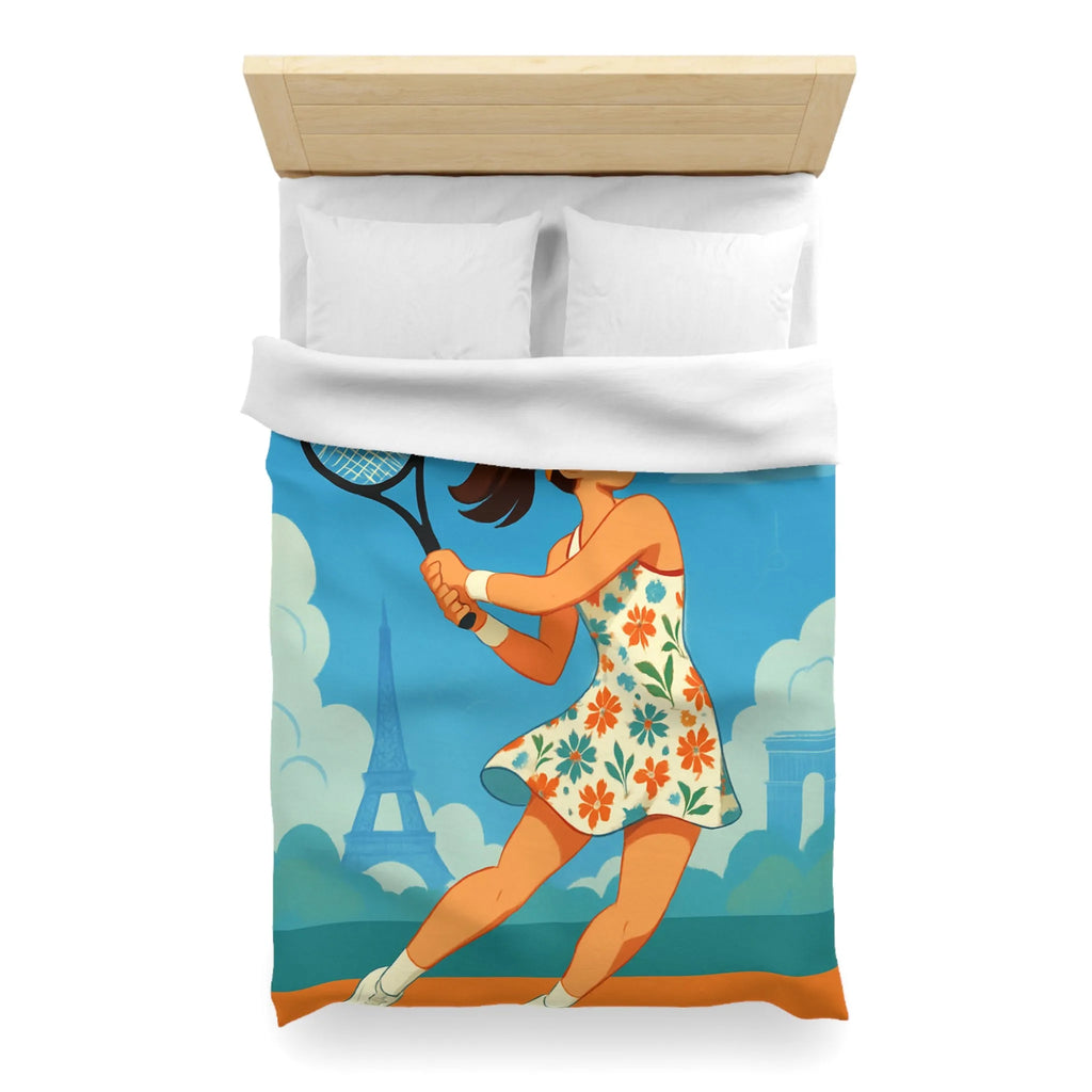 Éclatante Jouneuse de Tennis en Robe Florale avec Décor Parisien et Étoiles Magiques