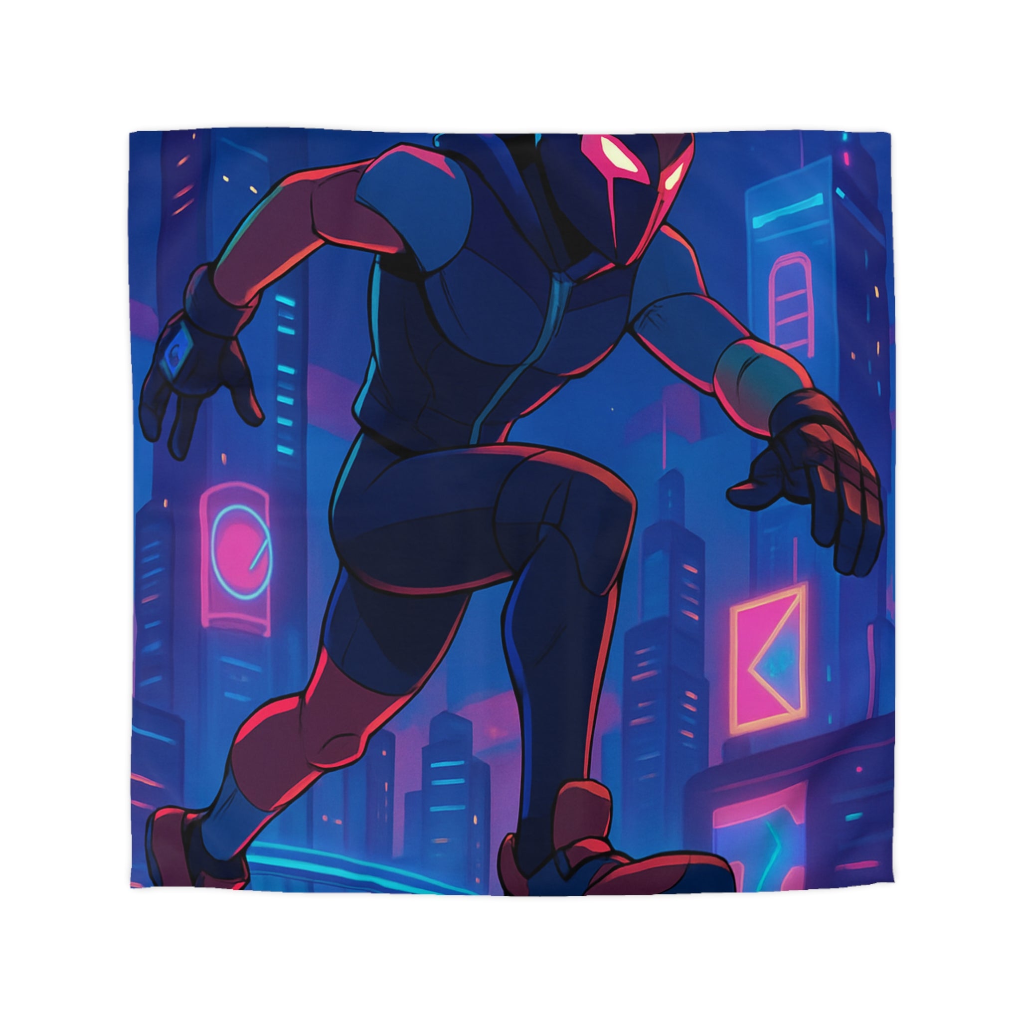 Housse de couette néon noire avec silhouette futuriste urbaine pour décoration moderne