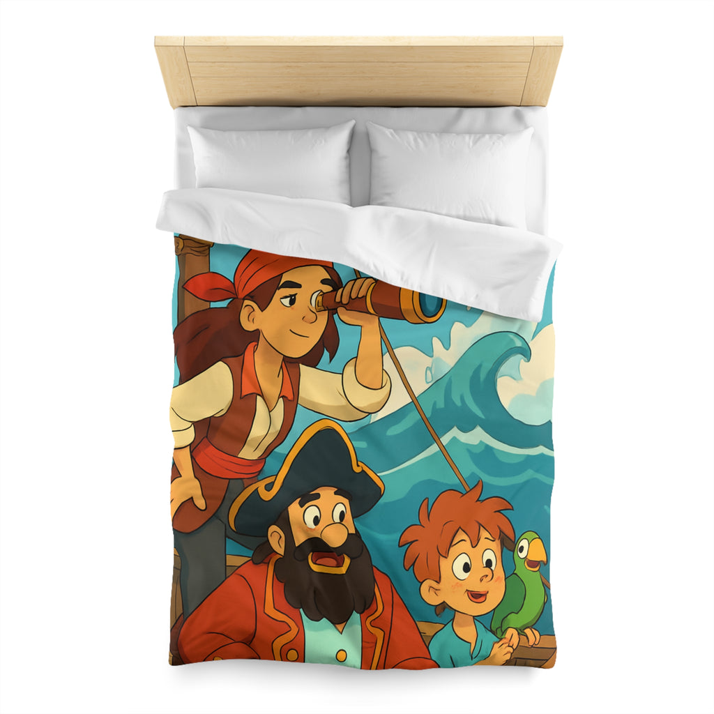 Housse de couette pirate avec poisson doré et personnages aventuriers sur l'océan