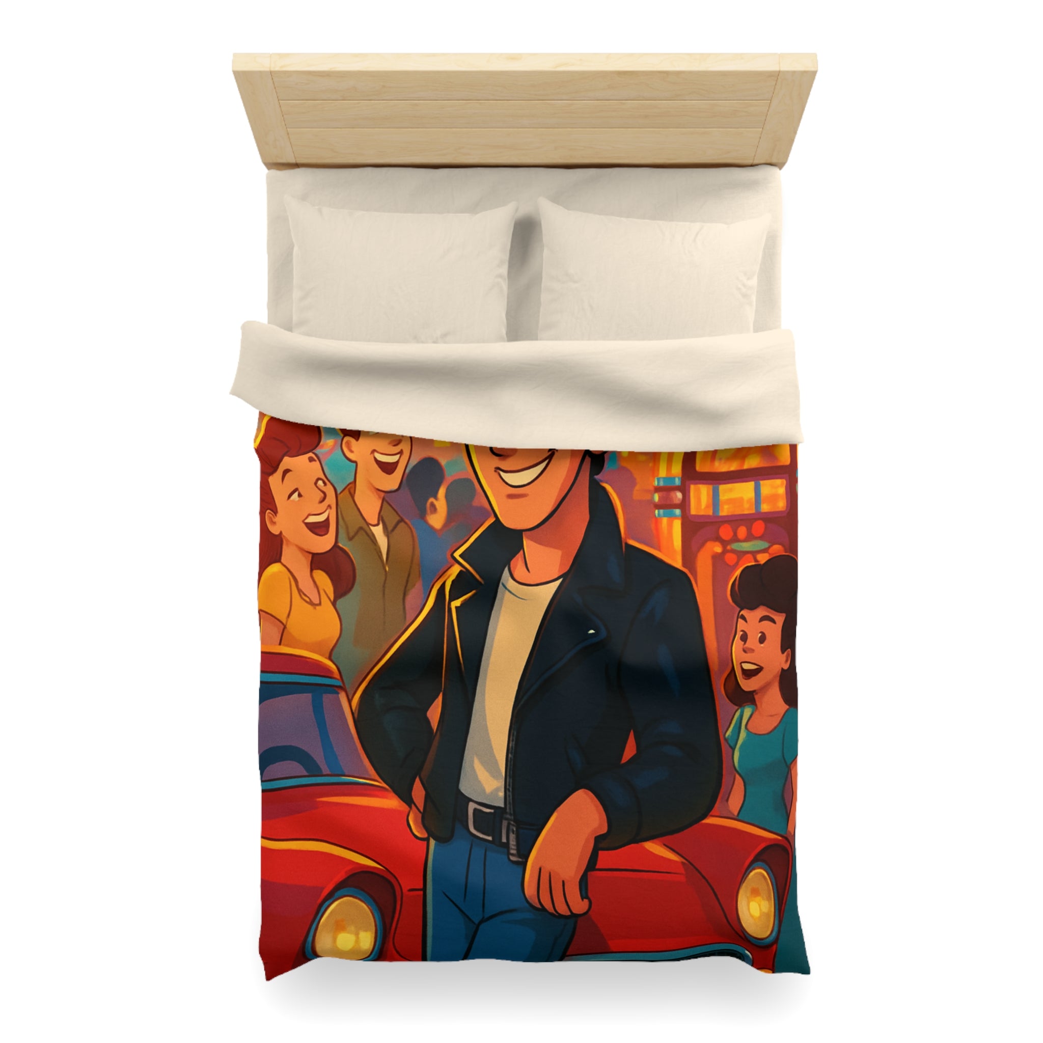 Housse de couette style rétro avec ambiance parc d'attractions colorée et joyeuse