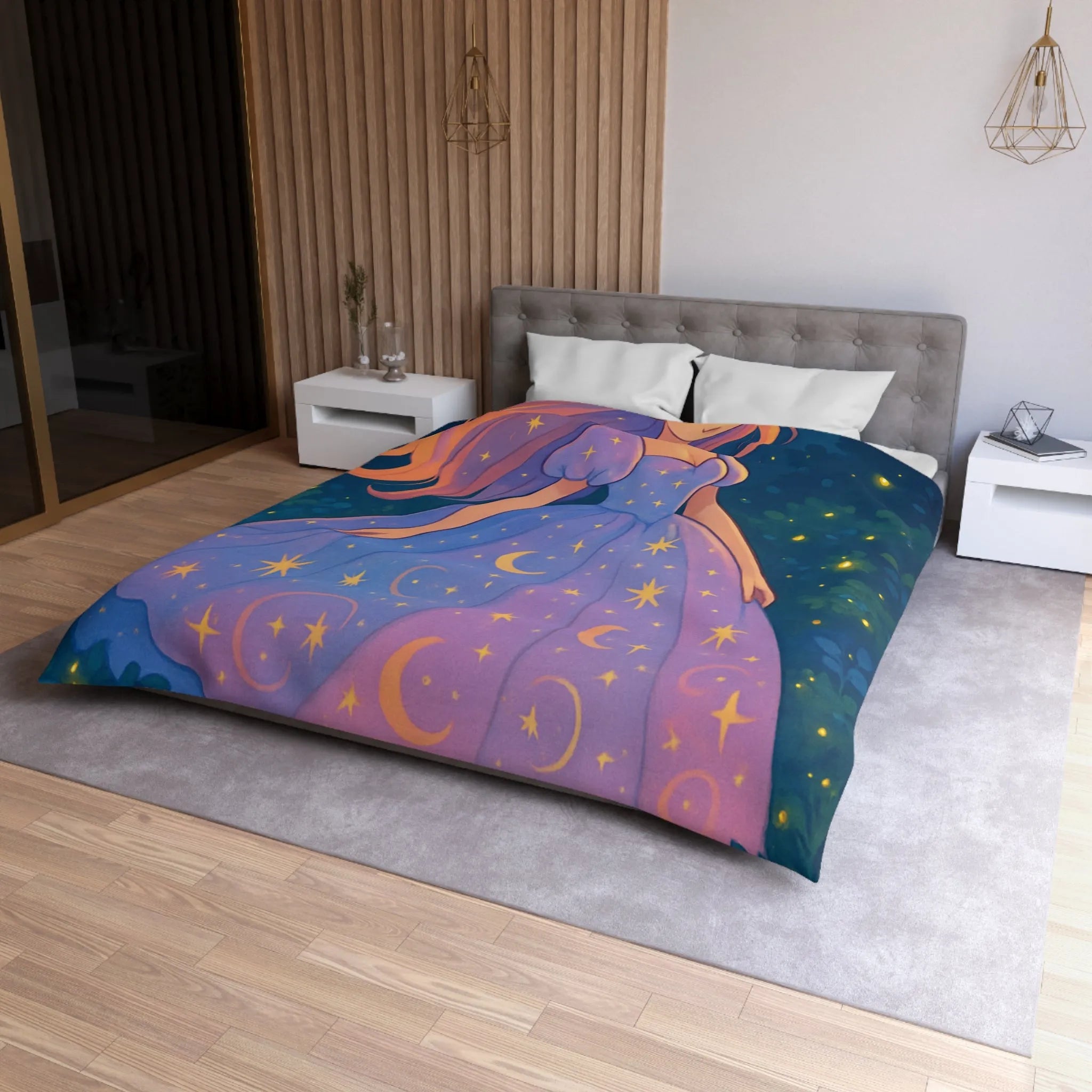 Housse de couette avec motif étoilé de princesse féerique dans la nuit enchantée