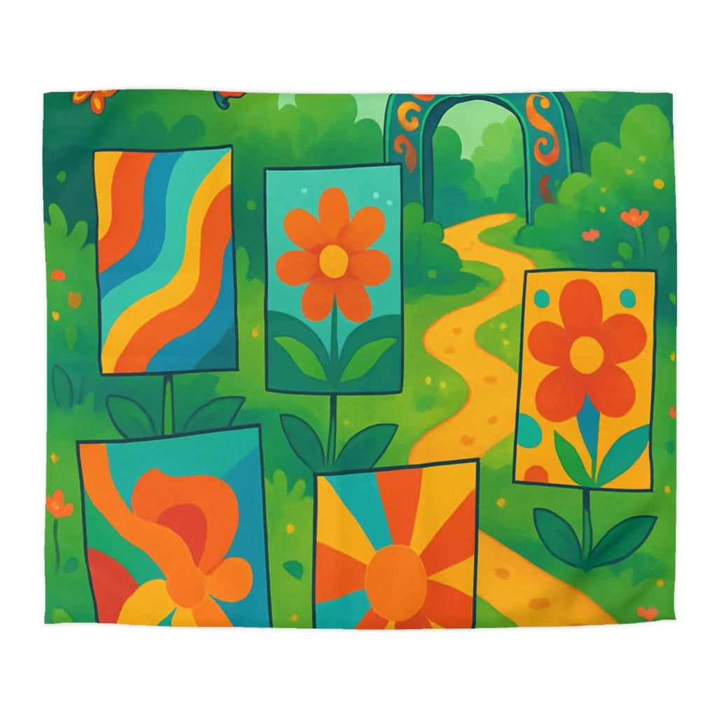 Housse de couette colorée avec fleurs et papillons pour chambre moderne et vivante