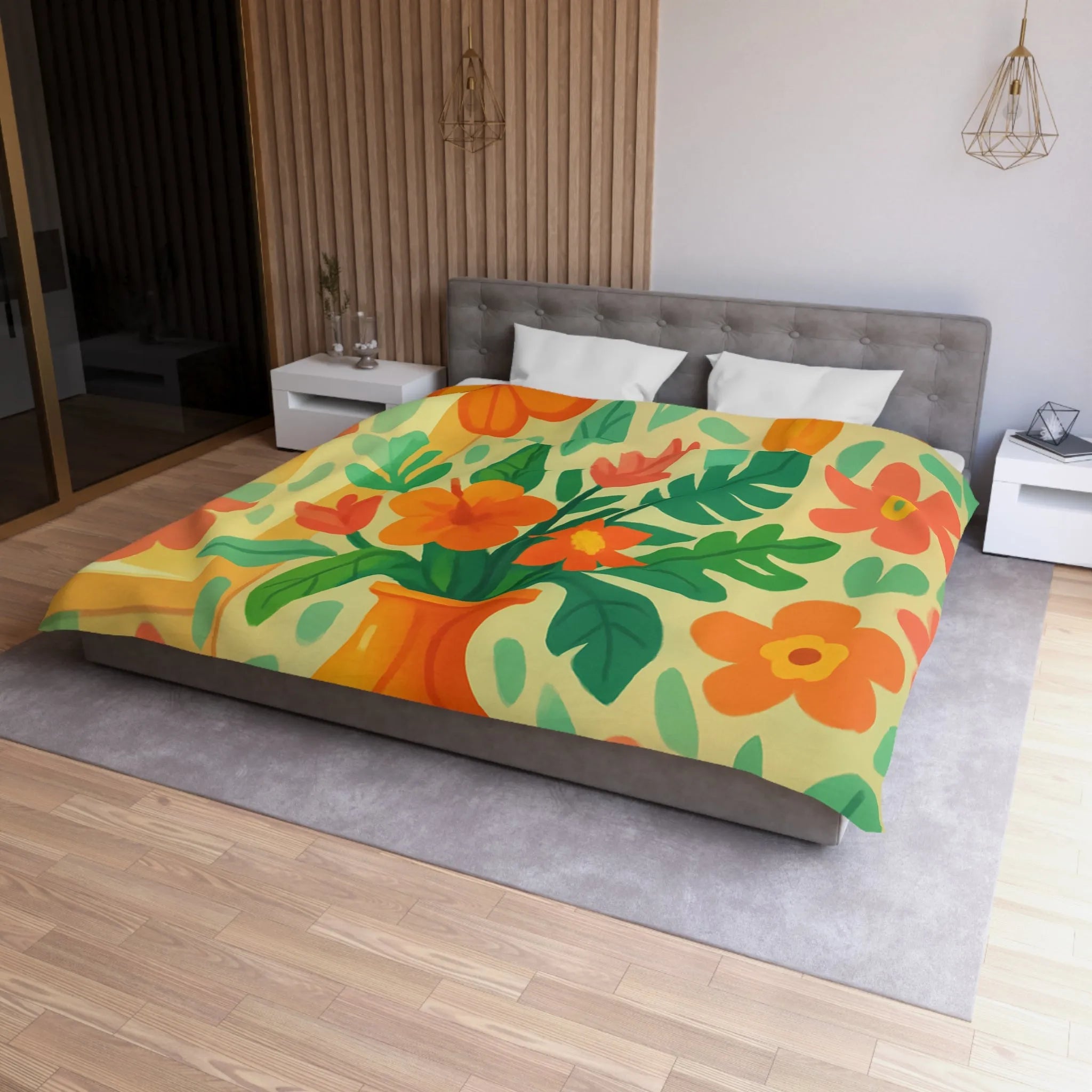 Housse de couette colorée avec fleurs tropicales et papillons pour chambre lumineuse