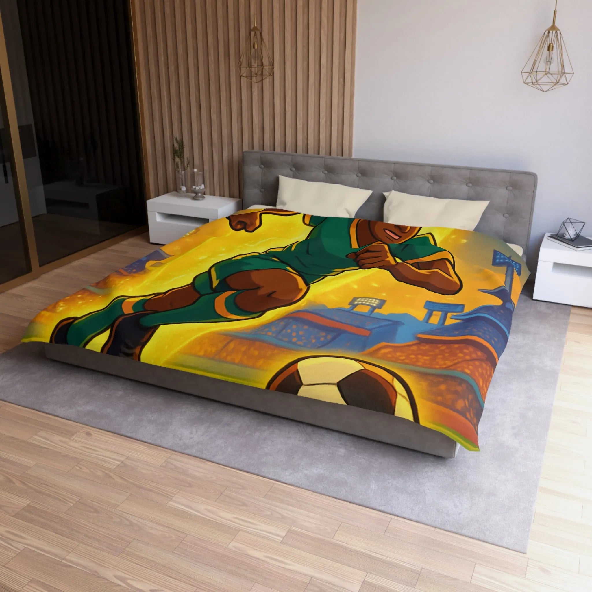 Housse de Couette Inspirée Footballeur Dessin Animé Dynamique pour Chambre de Supporter Passionné