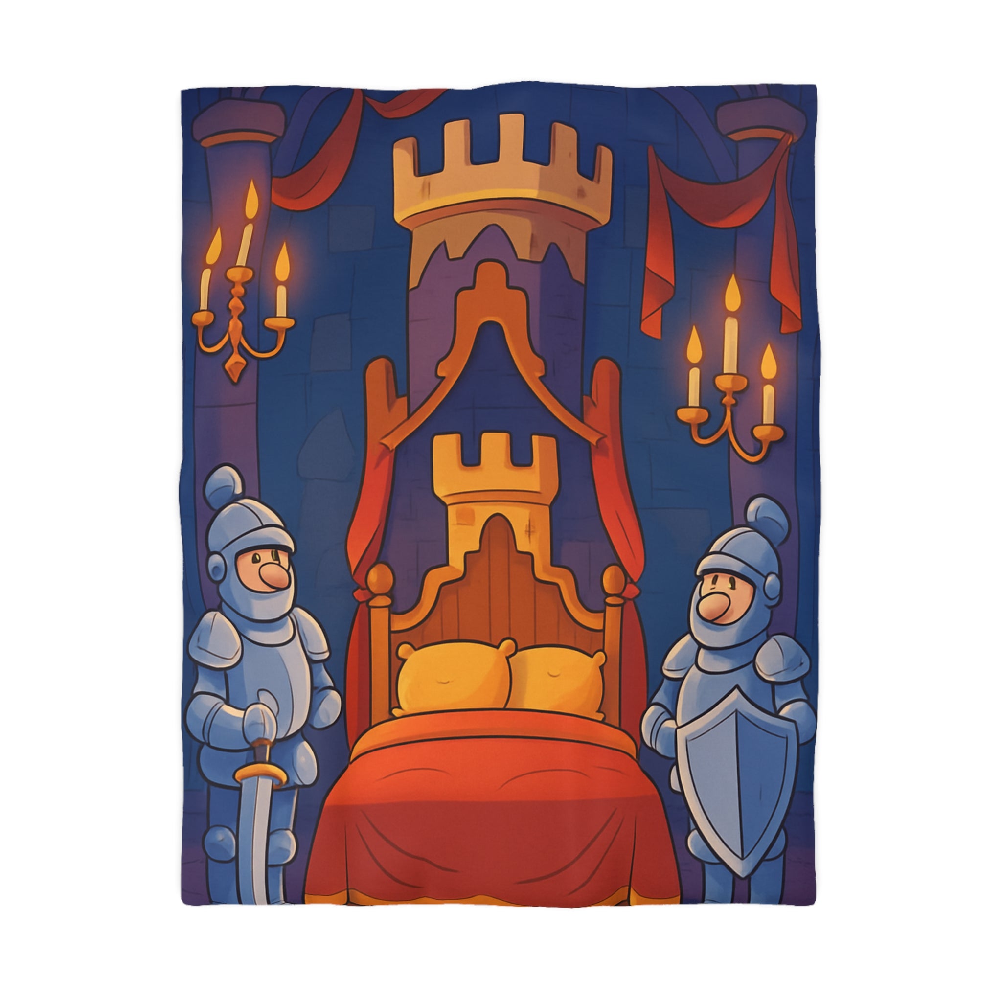 Housse de couette style médiéval avec chevaliers et lit à baldaquin animé