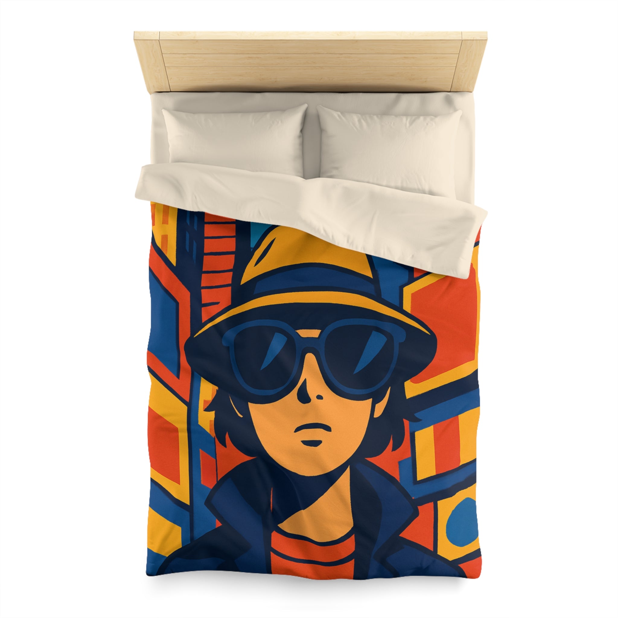 Housse de couette moderne avec motif urbain rétro pop art aux couleurs vibrantes