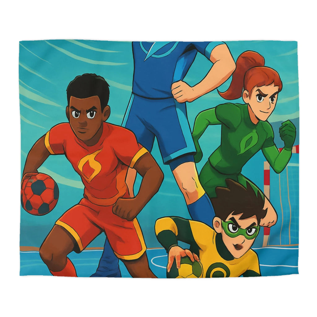 Housse de couette colorée super-héros, style bande dessinée sports, enfants aventure dynamique