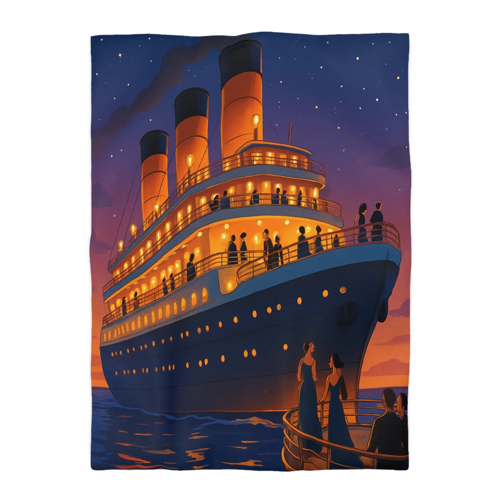 Douce soirée étoilée sur un paquebot illuminé naviguant sur des eaux calmes