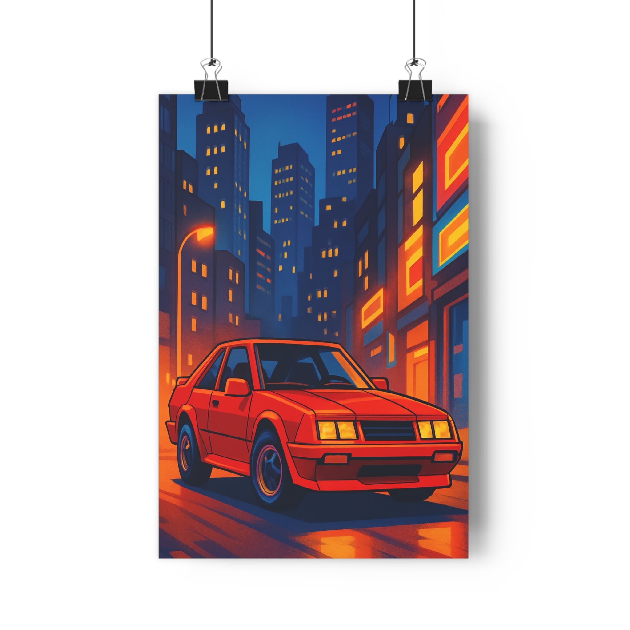 Poster décoratif néojaponais voiture rouge vibrant animé nocturne ville bureau salon 30x46 ambiance qualité