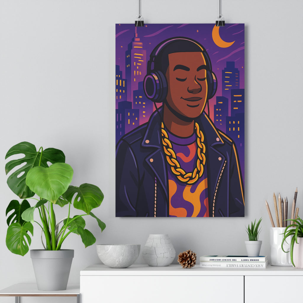 Poster décoratif moderne violet orange rappeur anime musique néon urbain chambre ado ambiance vibrante